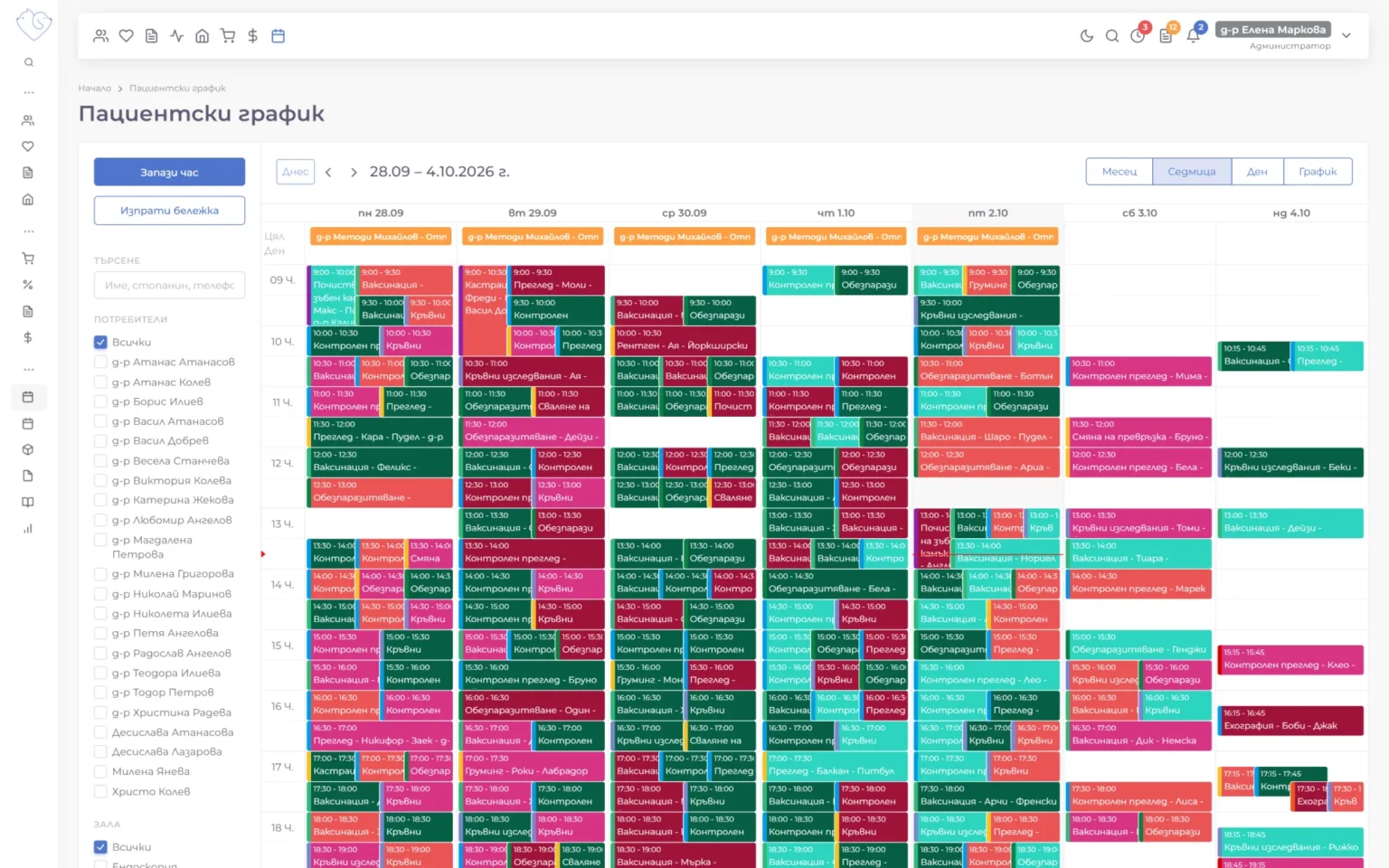 VetsWise: the week view of the appointment calendar